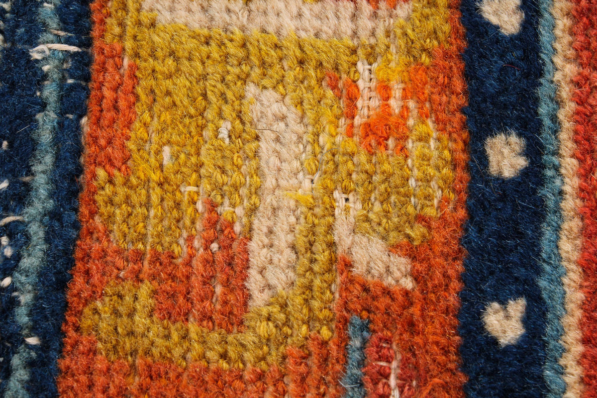 2x4 Rust and Blue Anatolian Tribal Rug