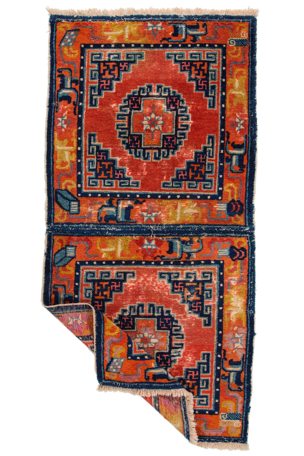 2x4 Rust and Blue Anatolian Tribal Rug