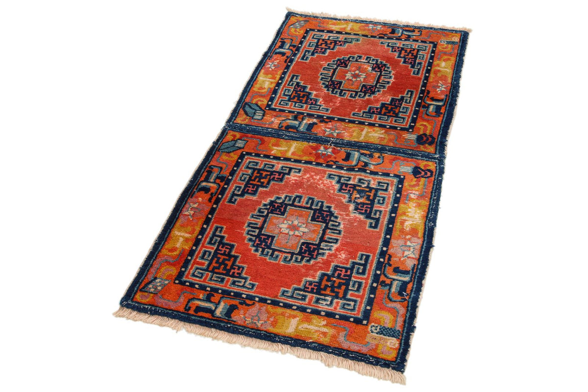 2x4 Rust and Blue Anatolian Tribal Rug