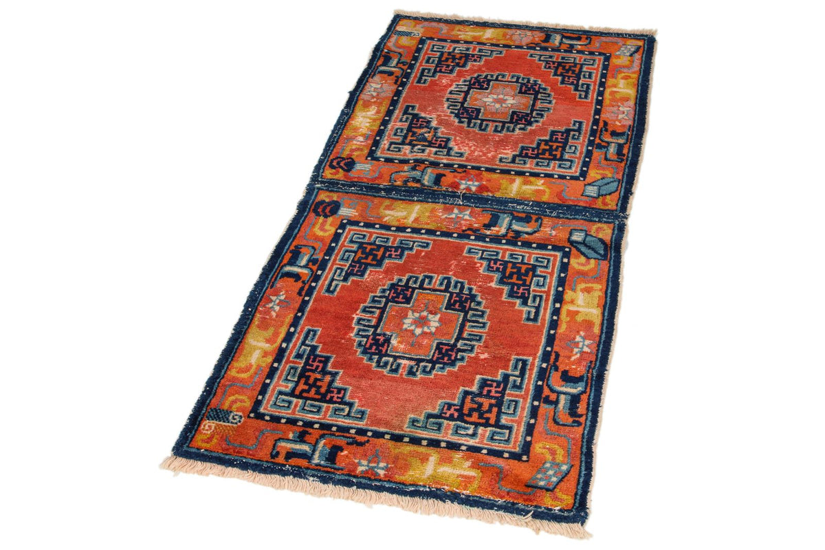2x4 Rust and Blue Anatolian Tribal Rug