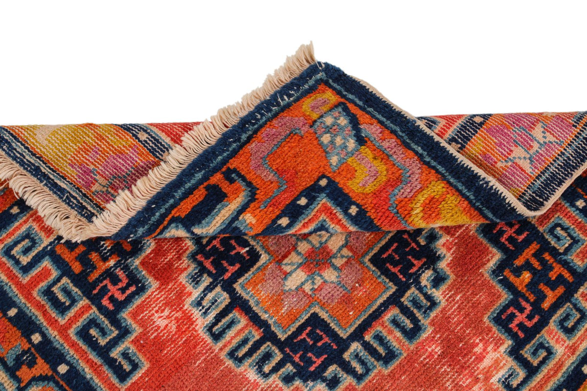 2x4 Rust and Blue Anatolian Tribal Rug