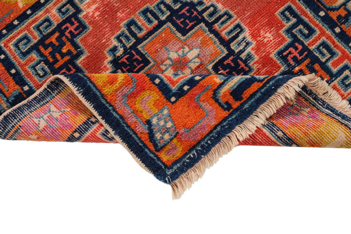 2x4 Rust and Blue Anatolian Tribal Rug