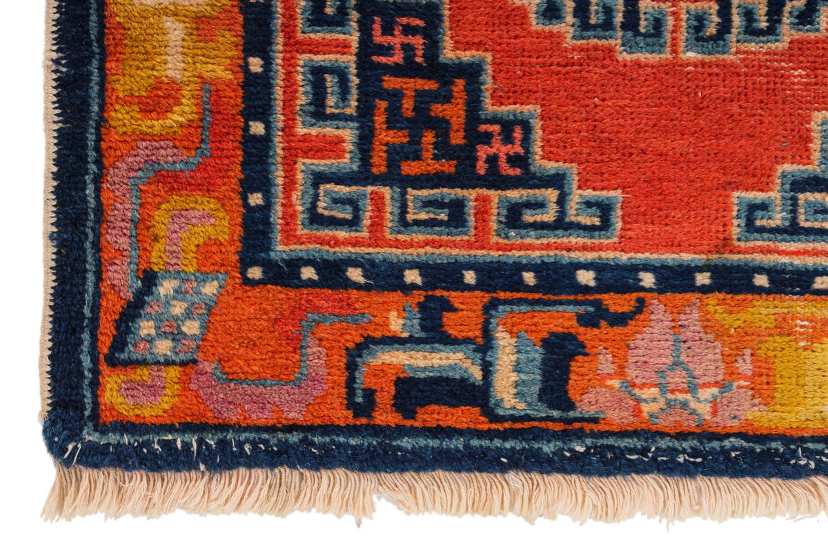 2x4 Rust and Blue Anatolian Tribal Rug