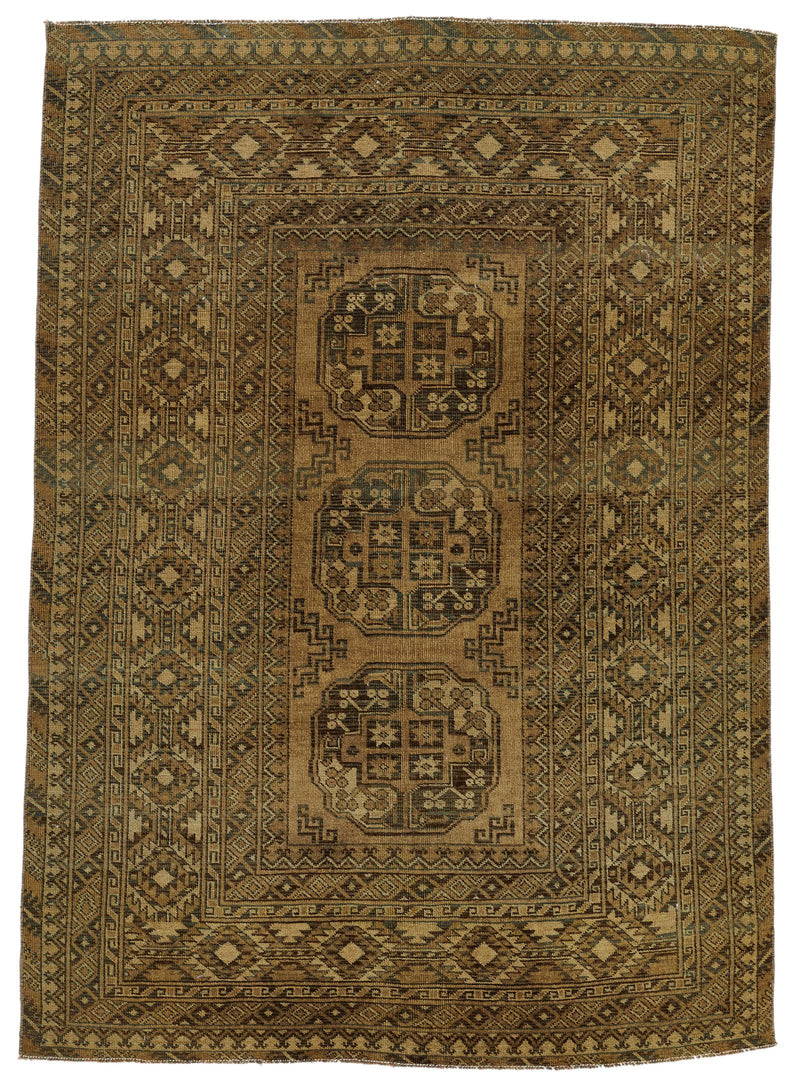 4x6 Brown and Brown Turkish Tribal Rug