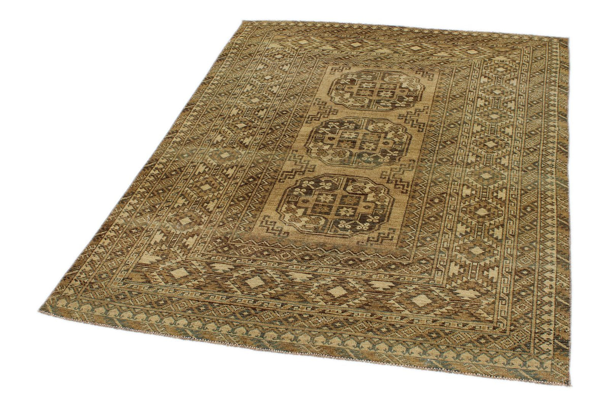 4x6 Brown and Brown Turkish Tribal Rug