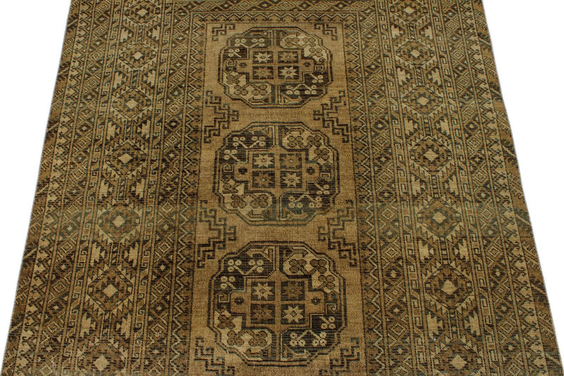 4x6 Brown and Brown Turkish Tribal Rug