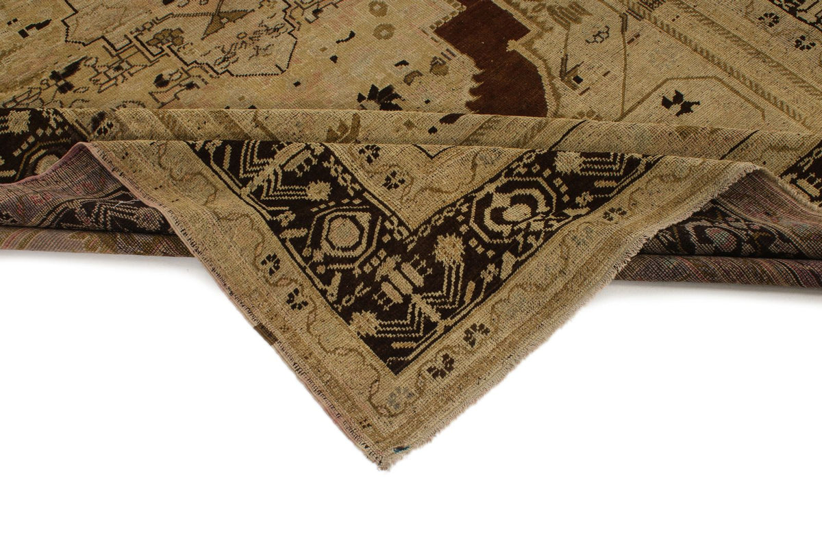 7x12 Ivory and Brown Turkish Tribal Rug