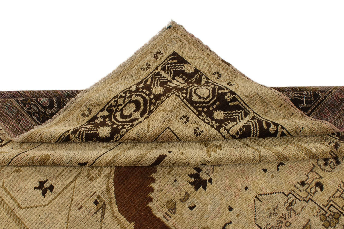 7x12 Ivory and Brown Turkish Tribal Rug
