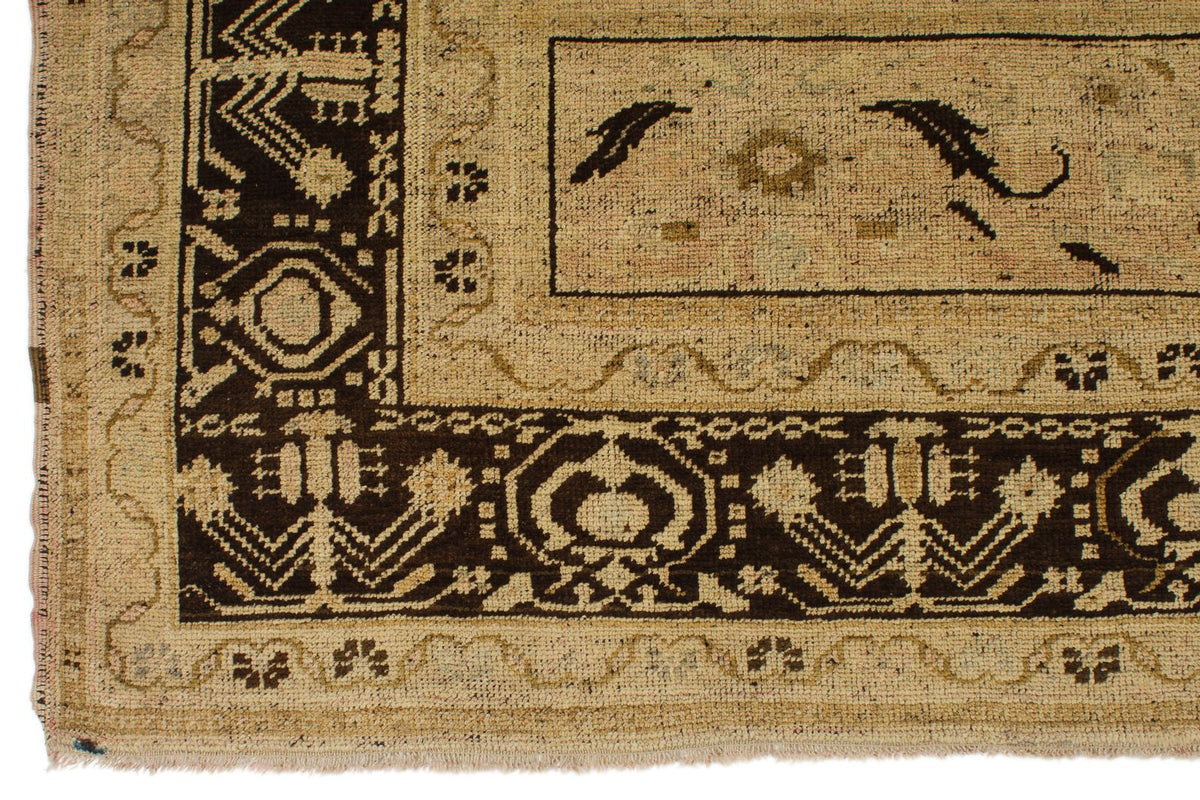 7x12 Ivory and Brown Turkish Tribal Rug