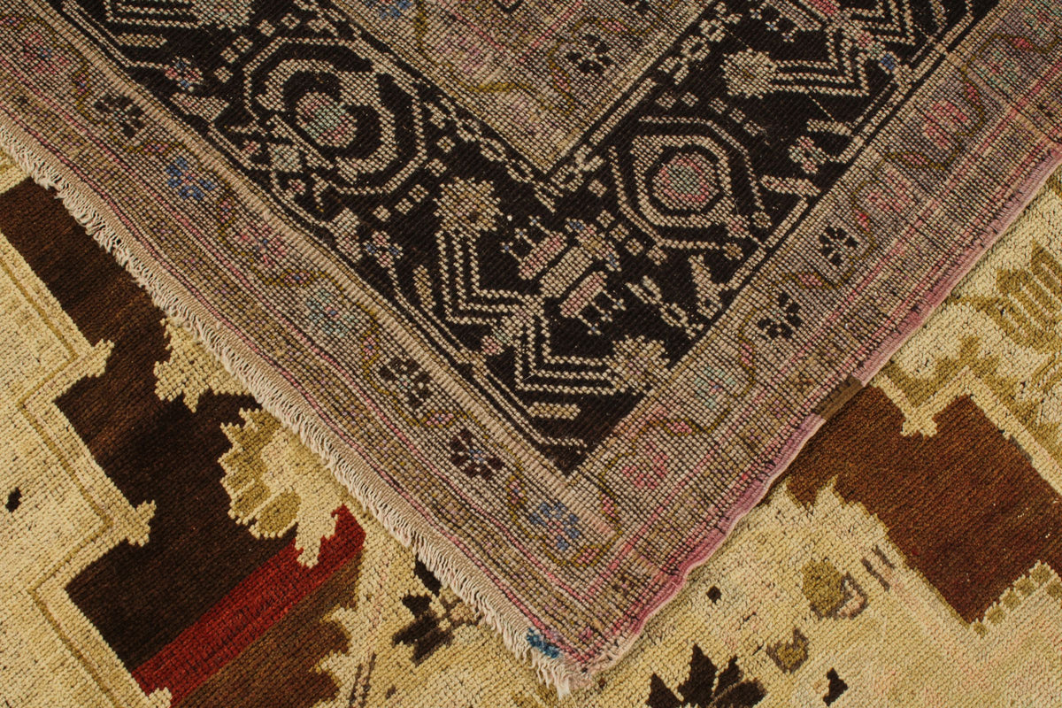 7x12 Ivory and Brown Turkish Tribal Rug