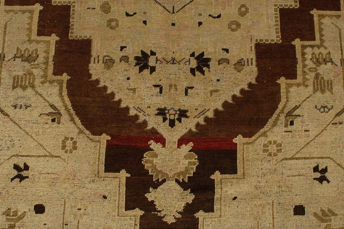 7x12 Ivory and Brown Turkish Tribal Rug