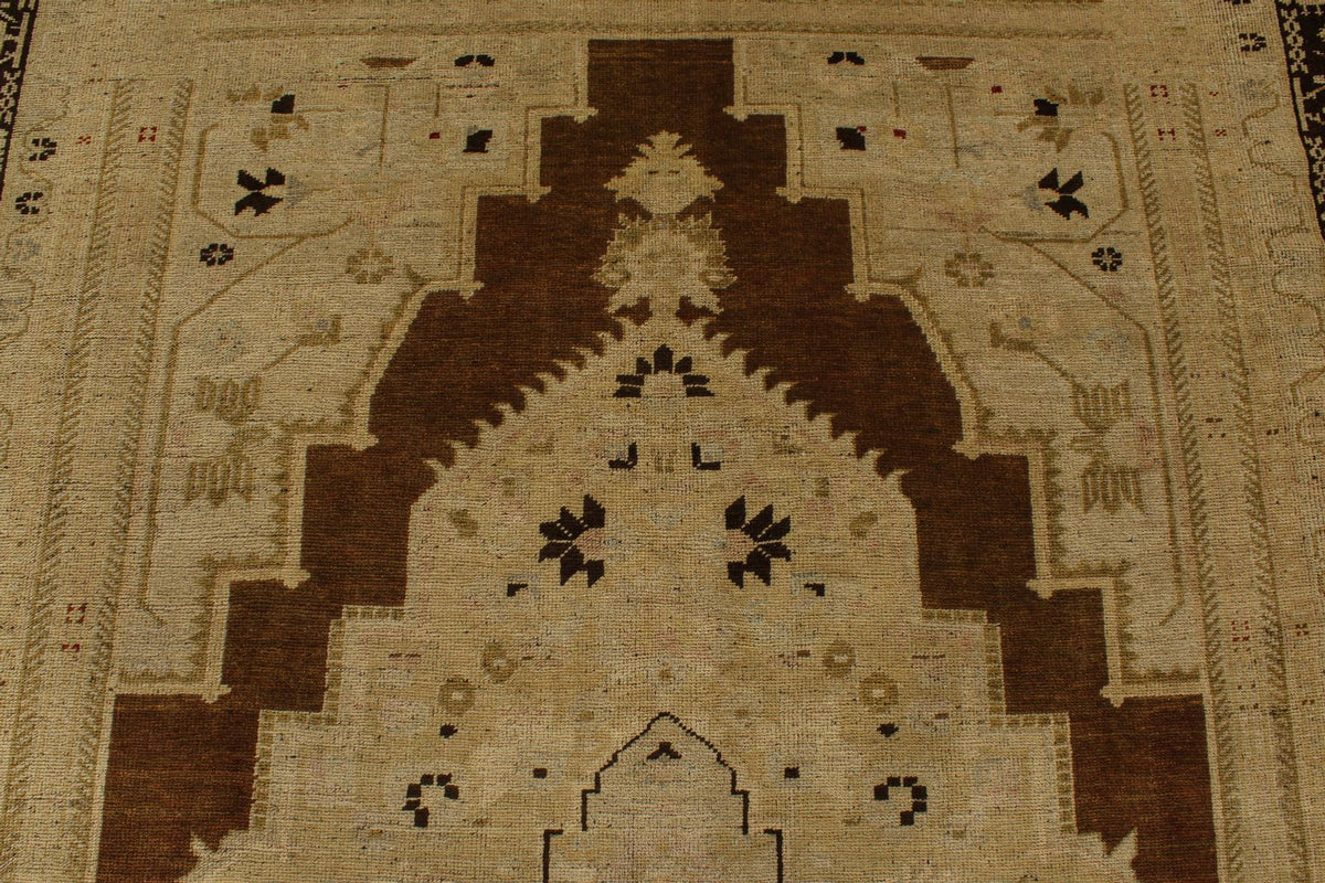 7x12 Ivory and Brown Turkish Tribal Rug