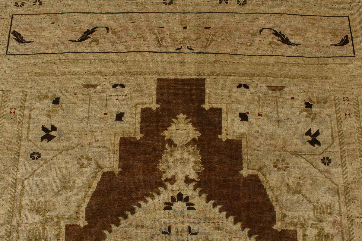 7x12 Ivory and Brown Turkish Tribal Rug