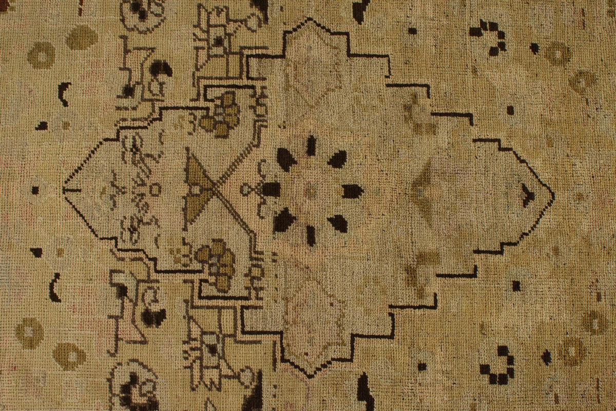 7x12 Ivory and Brown Turkish Tribal Rug