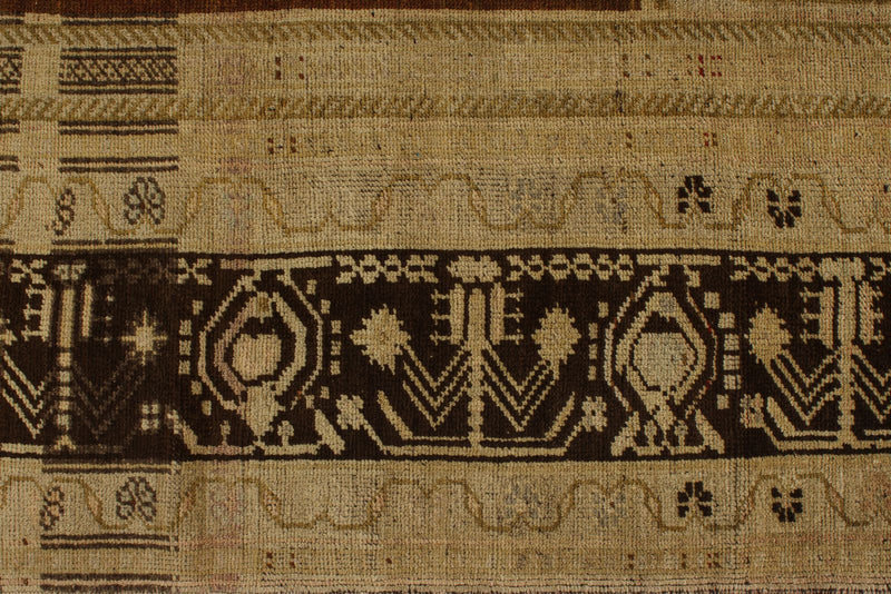 7x12 Ivory and Brown Turkish Tribal Rug