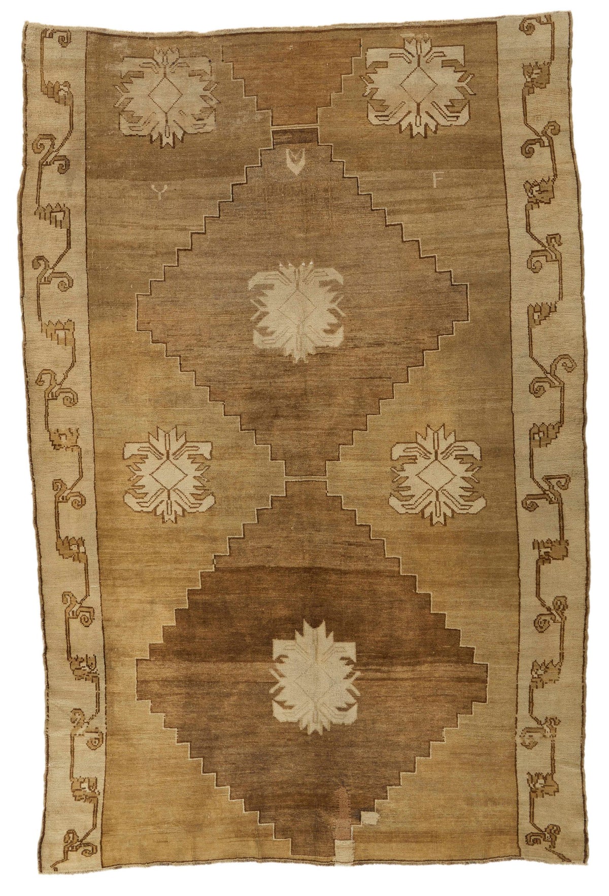 7x12 Brown and Ivory Turkish Tribal Rug