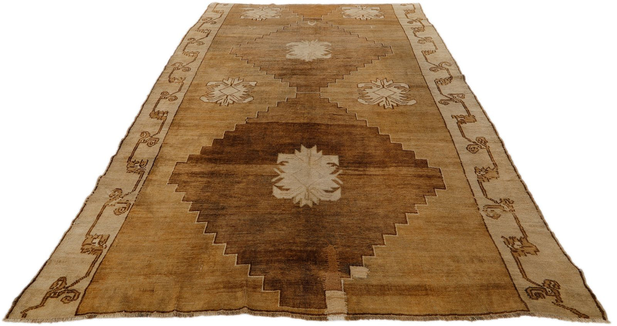 7x12 Brown and Ivory Turkish Tribal Rug