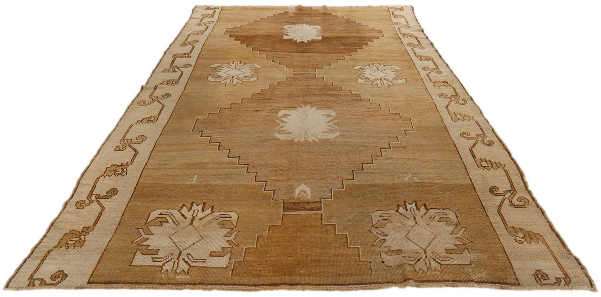 7x12 Brown and Ivory Turkish Tribal Rug