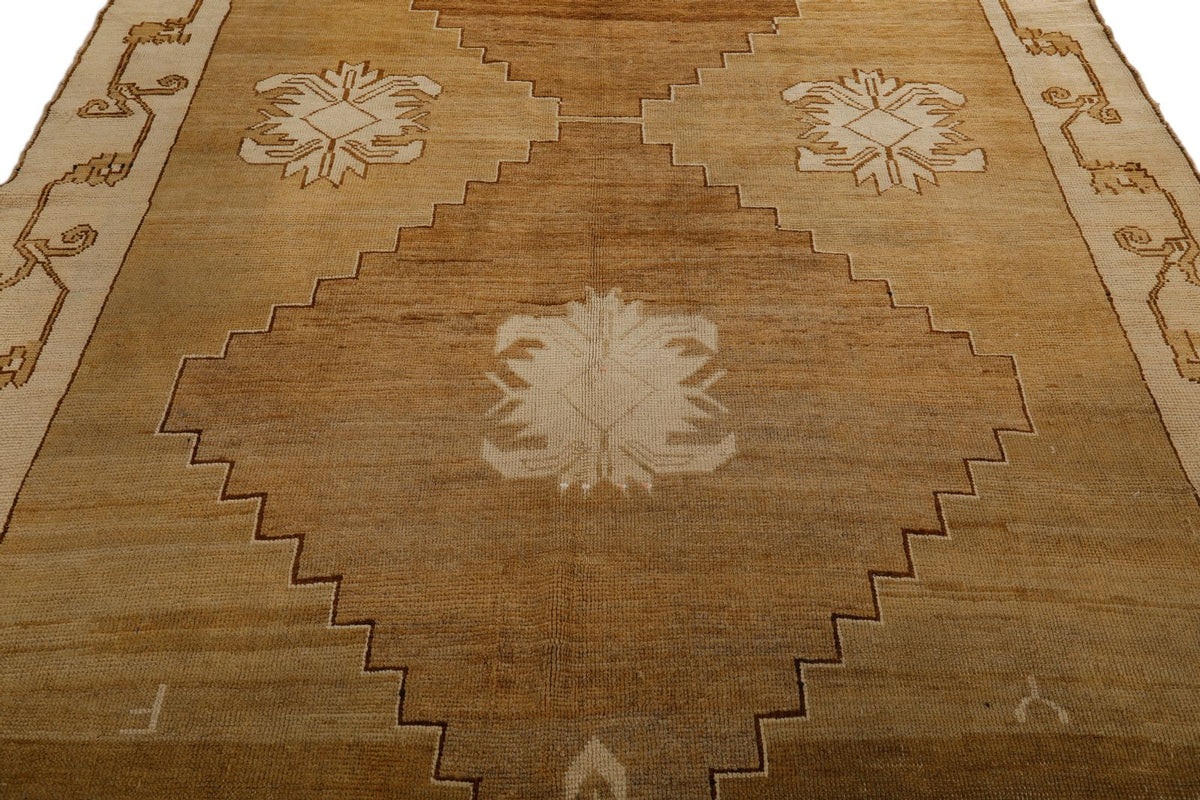 7x12 Brown and Ivory Turkish Tribal Rug