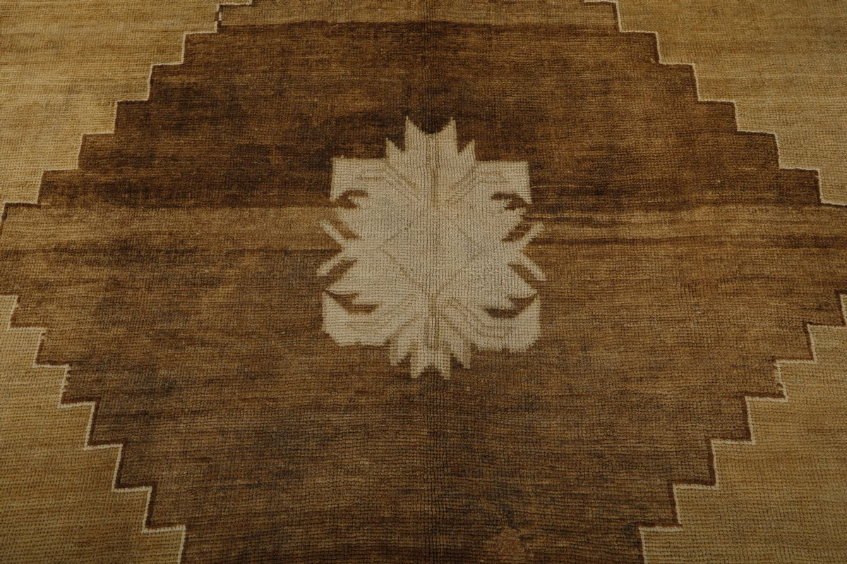 7x12 Brown and Ivory Turkish Tribal Rug