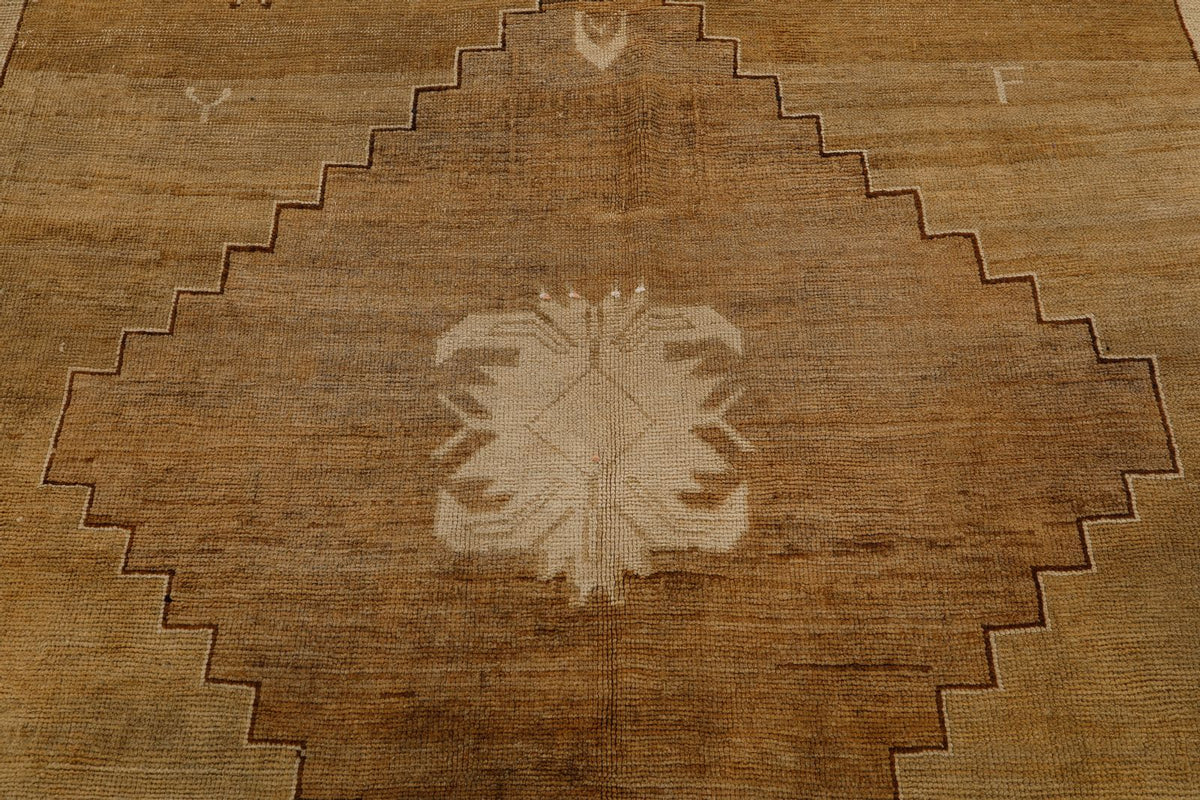 7x12 Brown and Ivory Turkish Tribal Rug