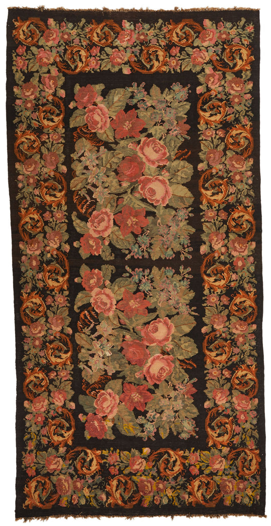 7x13 Black and Multicolor Turkish Tribal Runner