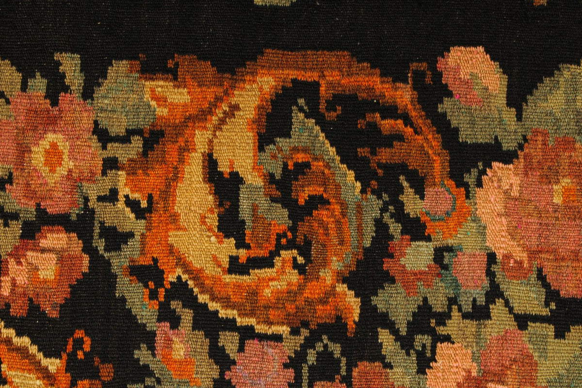 7x13 Black and Multicolor Turkish Tribal Runner