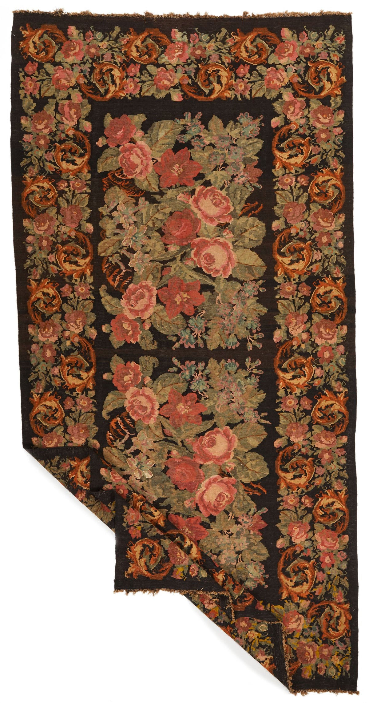 7x13 Black and Multicolor Turkish Tribal Runner