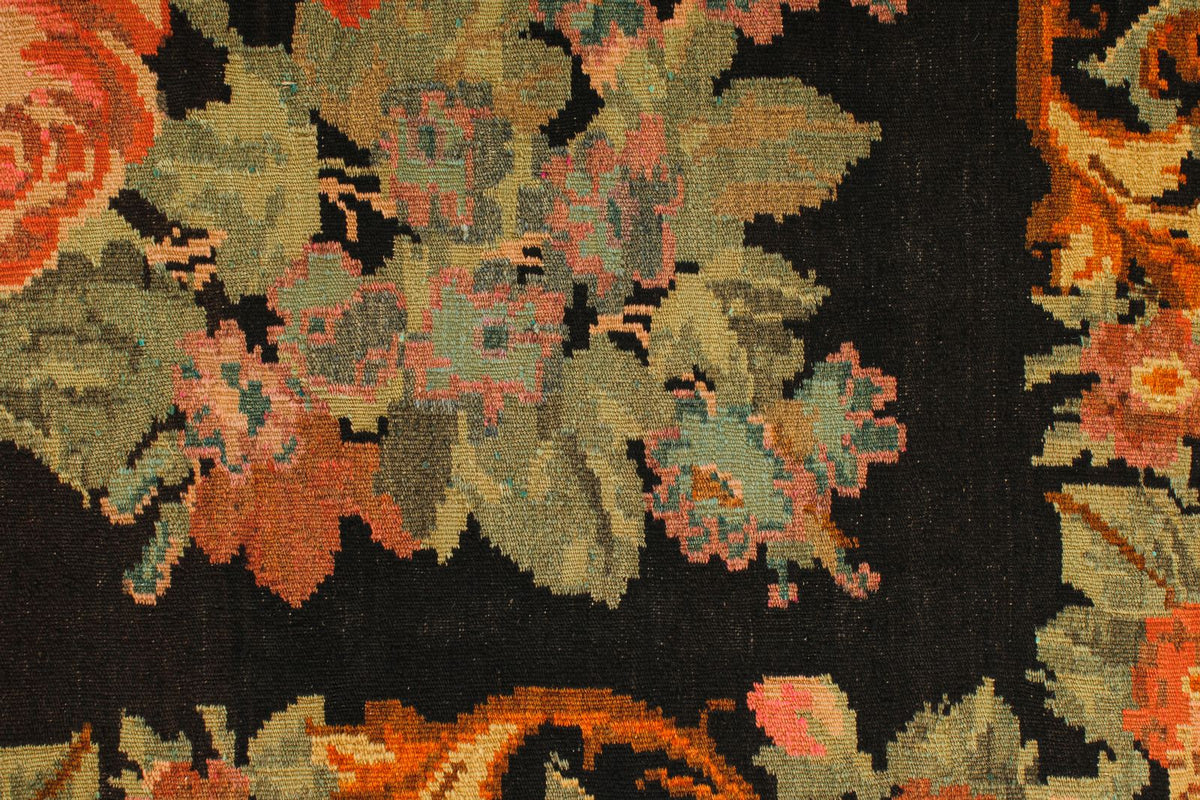 7x13 Black and Multicolor Turkish Tribal Runner