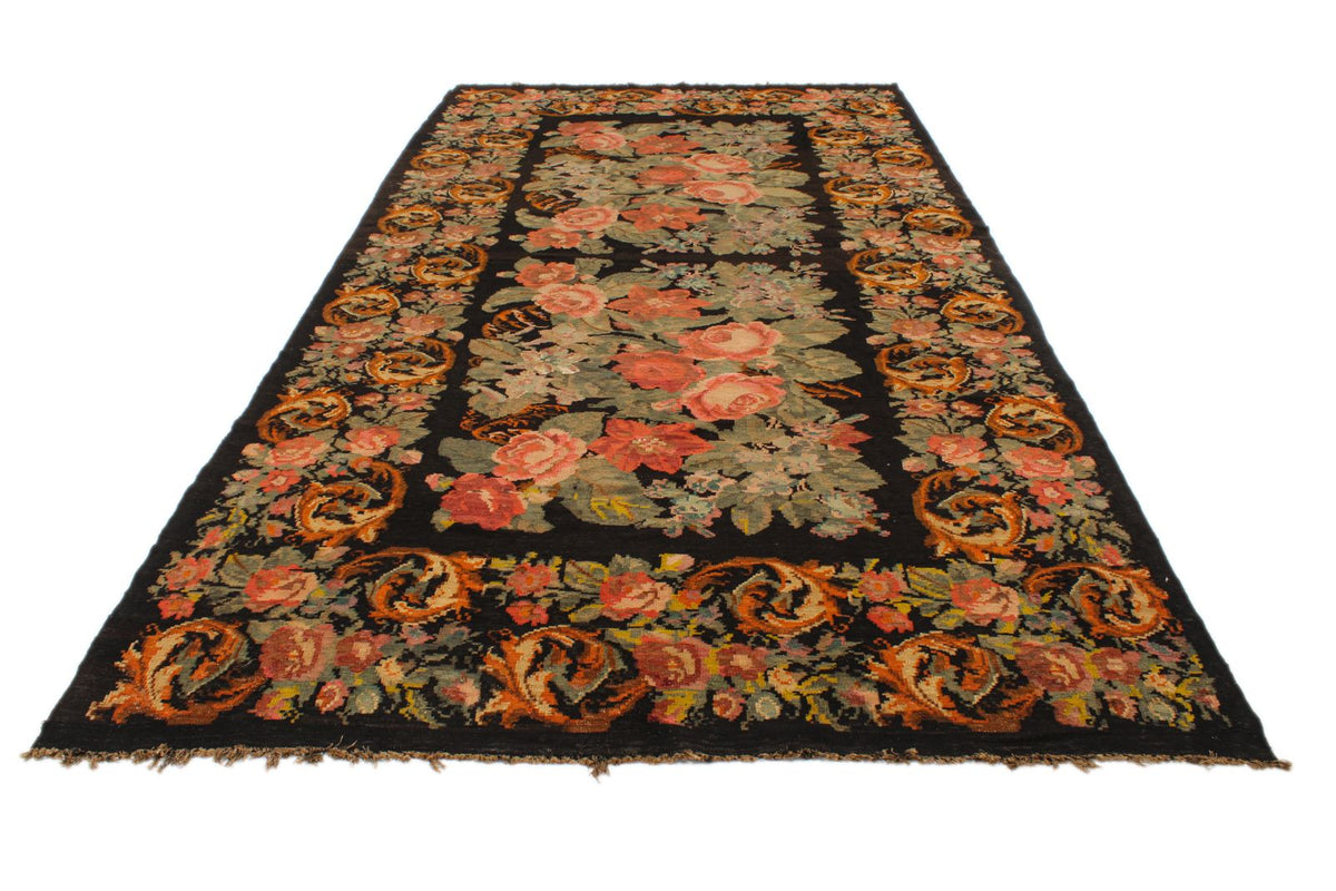 7x13 Black and Multicolor Turkish Tribal Runner