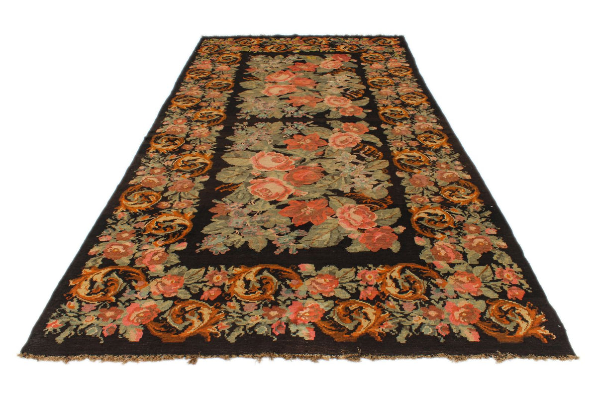 7x13 Black and Multicolor Turkish Tribal Runner