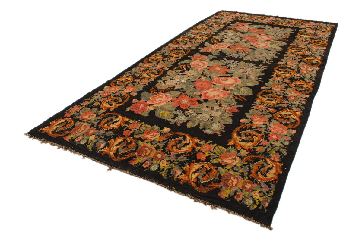 7x13 Black and Multicolor Turkish Tribal Runner