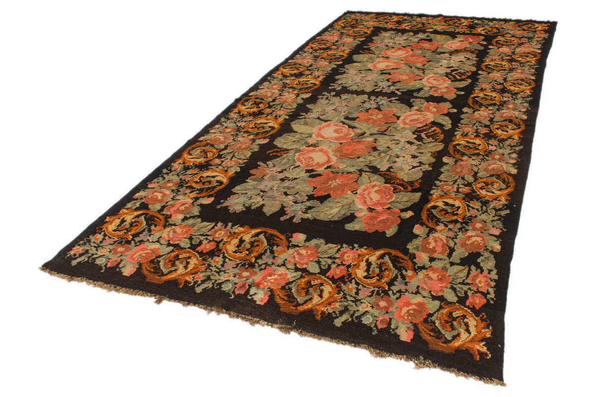 7x13 Black and Multicolor Turkish Tribal Runner