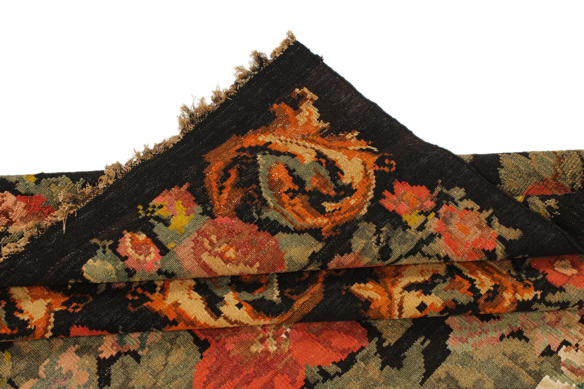 7x13 Black and Multicolor Turkish Tribal Runner