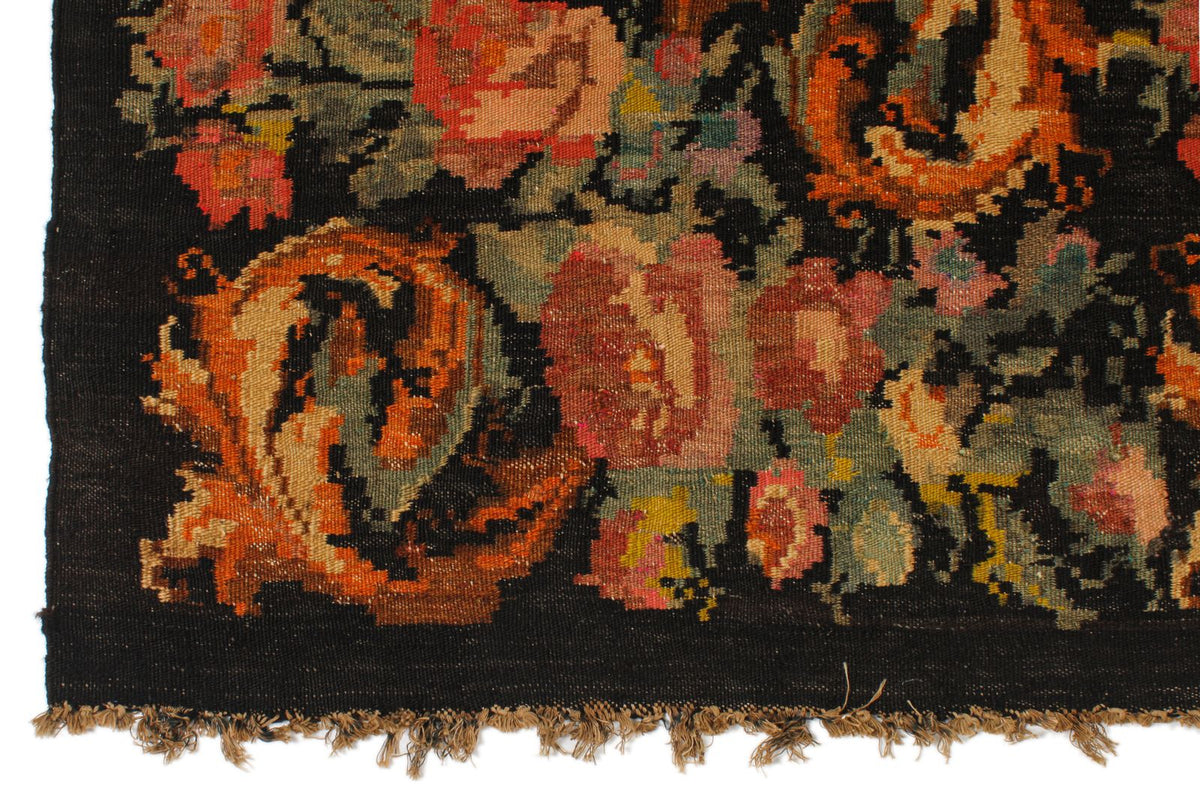 7x13 Black and Multicolor Turkish Tribal Runner