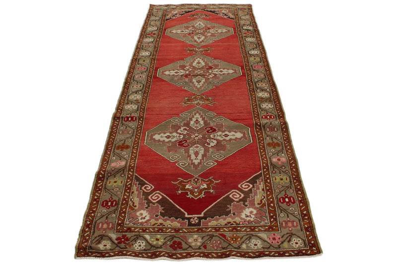 4x11 Red and Green Turkish Tribal Runner
