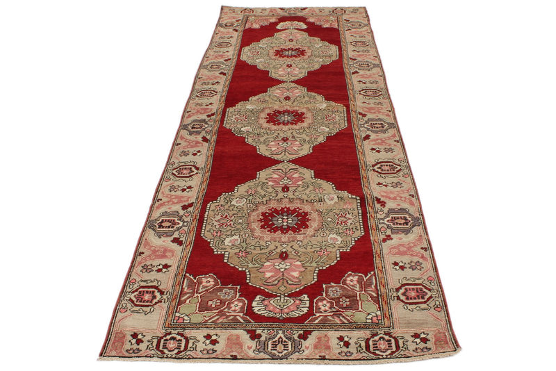 4x11 Red and Ivory Turkish Tribal Runner