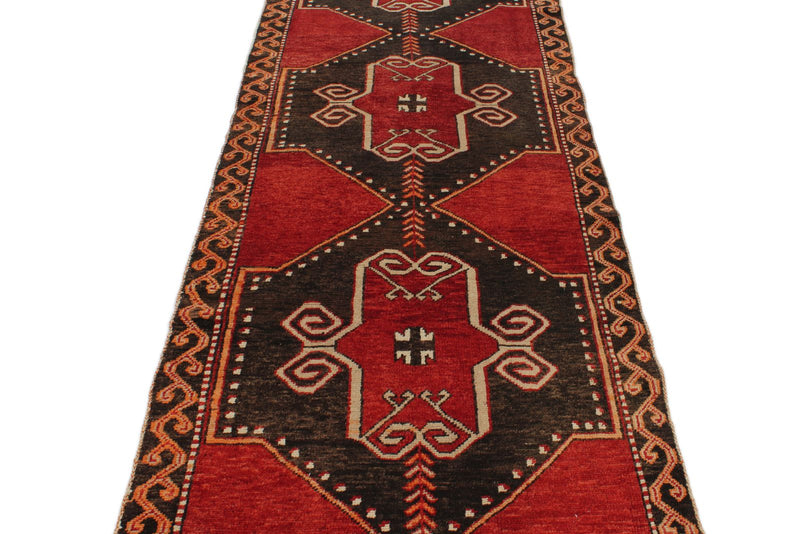 4x13 Red and Brown Turkish Tribal Runner