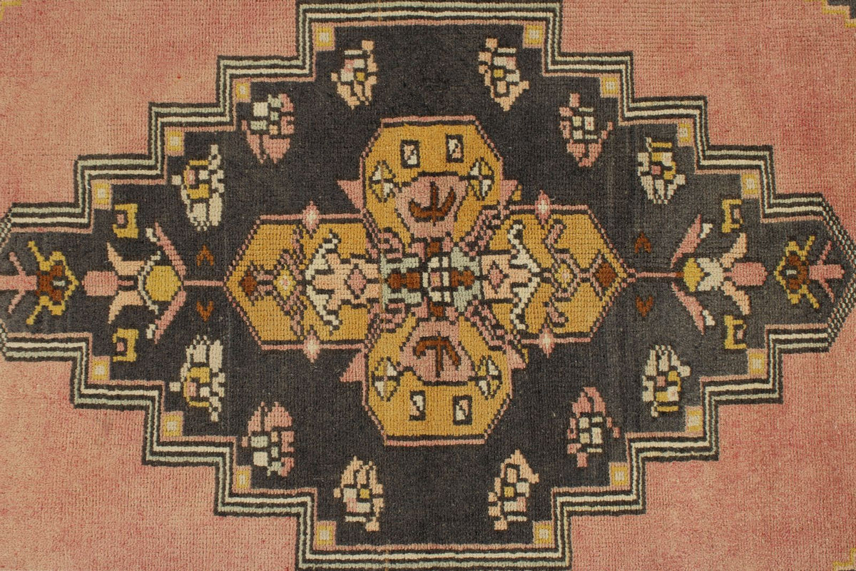 3x8 Pink and Gold Turkish Tribal Rug