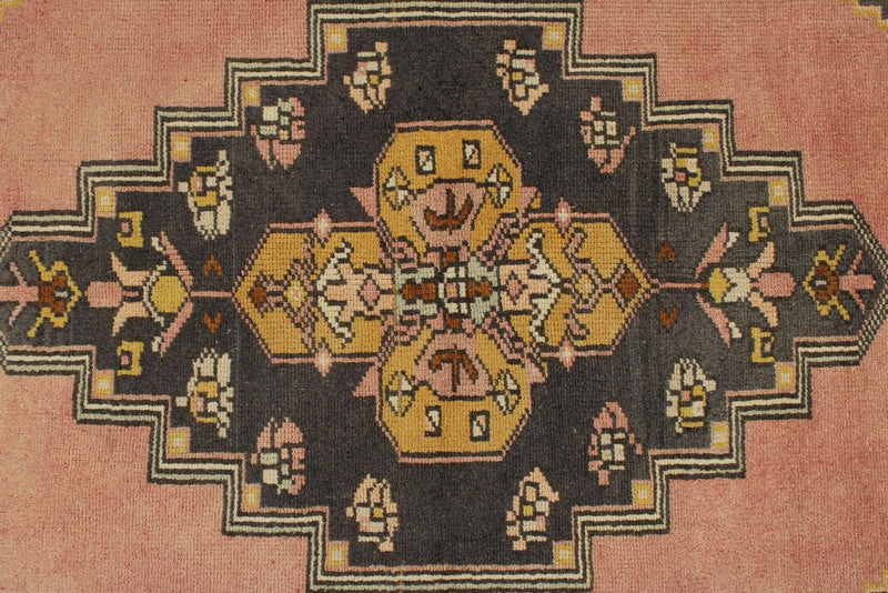 3x8 Pink and Gold Turkish Tribal Rug