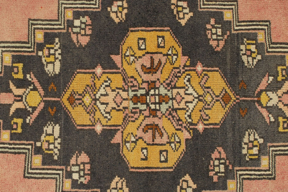 3x8 Pink and Gold Turkish Tribal Rug