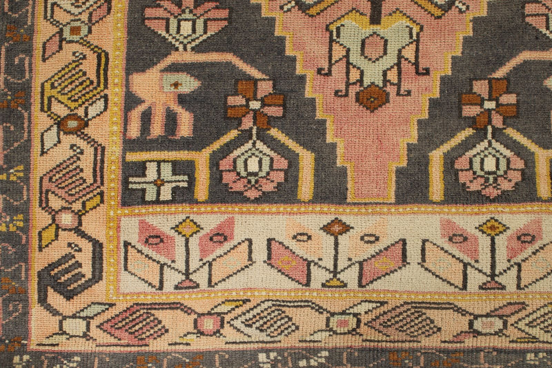 3x8 Pink and Gold Turkish Tribal Rug