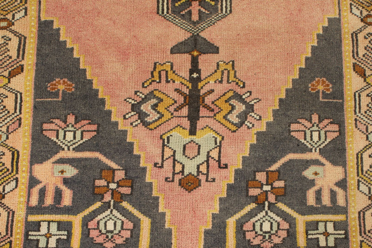 3x8 Pink and Gold Turkish Tribal Rug