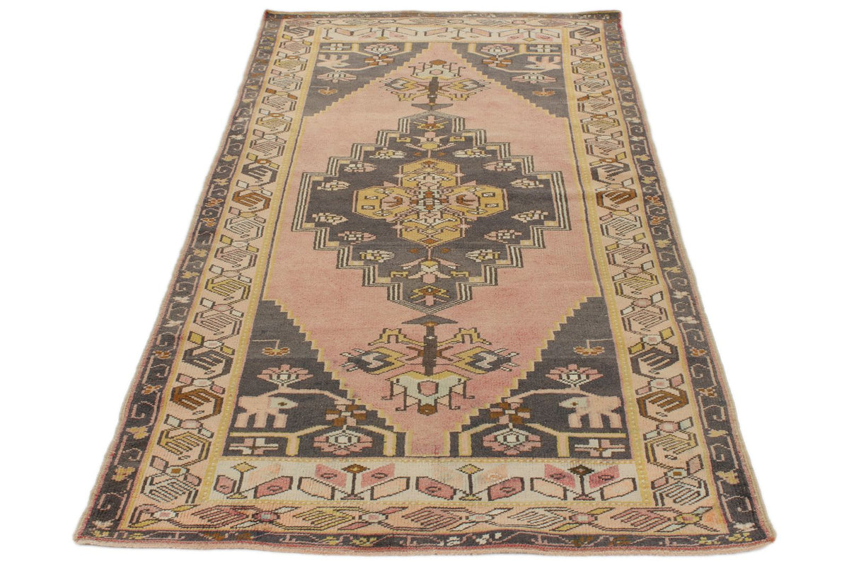 3x8 Pink and Gold Turkish Tribal Rug