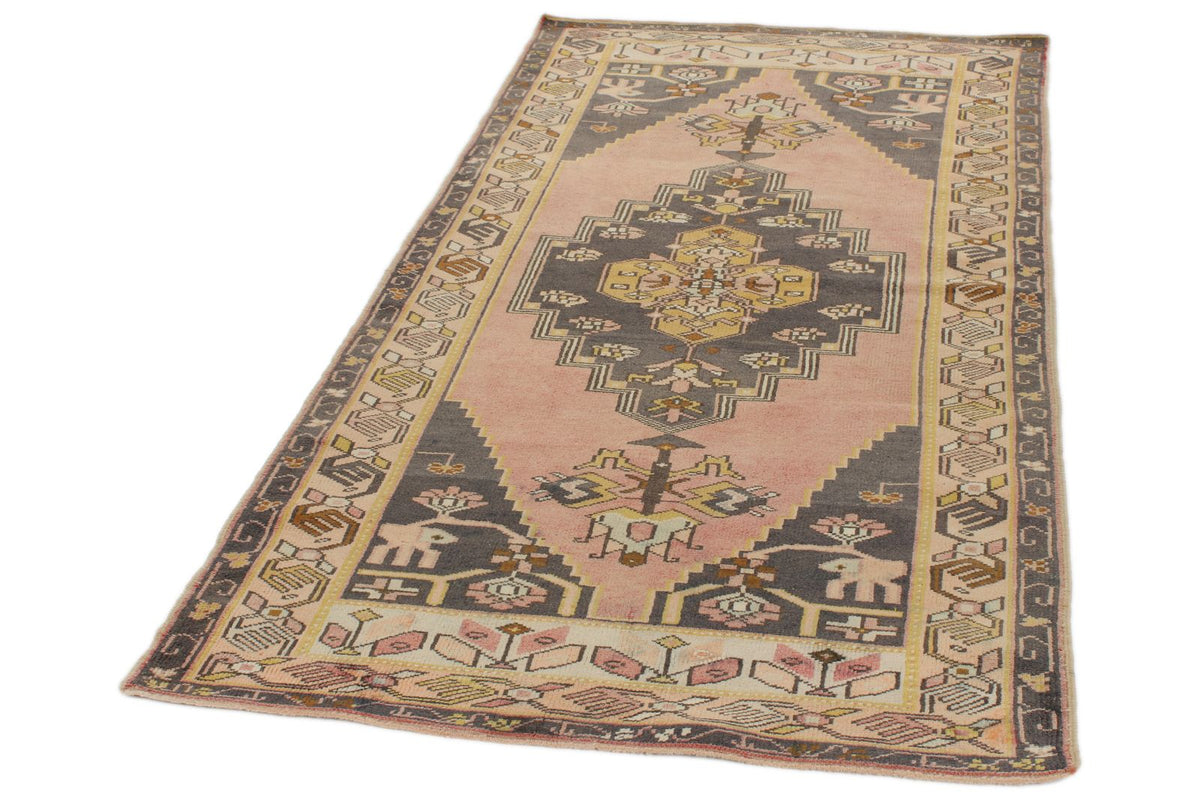 3x8 Pink and Gold Turkish Tribal Rug