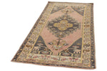 3x8 Pink and Gold Turkish Tribal Rug