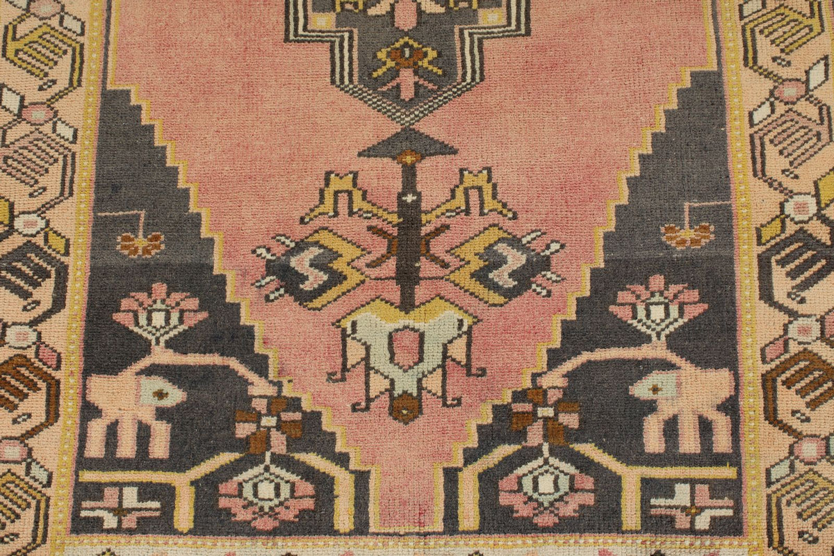 3x8 Pink and Gold Turkish Tribal Rug