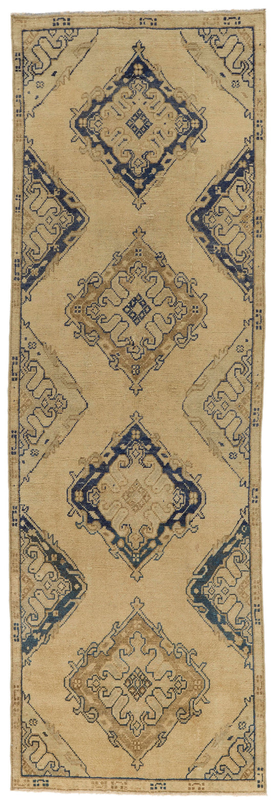 4x11 Ivory and Blue Turkish Tribal Runner