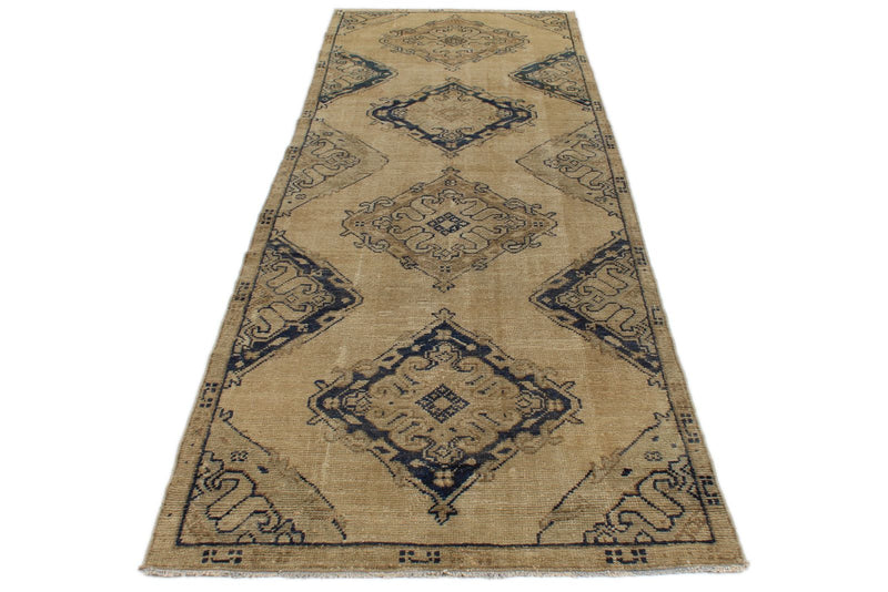 4x11 Ivory and Blue Turkish Tribal Runner