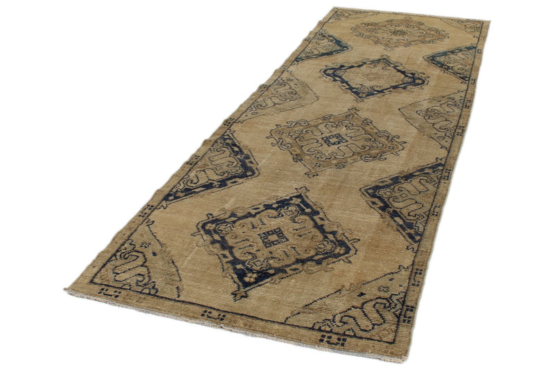 4x11 Ivory and Blue Turkish Tribal Runner